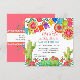 Invitation Carré Fiesta Cactus Baby shower Fille Ventilateur 