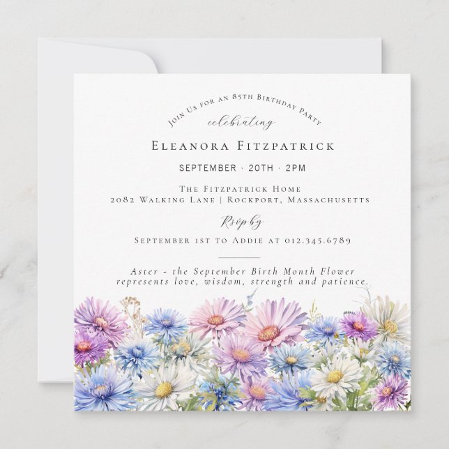 Invitation Carré Fleur du mois de naissance de septembre pour (Devant)