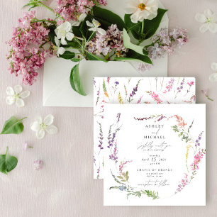 Invitation Carré Fleur sauvage Aquarelle Floral Mariage moder