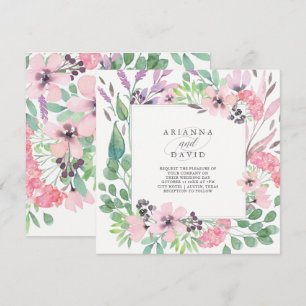 Invitation Carré floral de mariage d'aquarelle du bouquet
