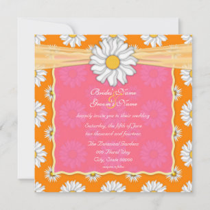 Invitation Carré Floral d'Œillet Orange, Rose et Blanc