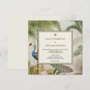 Invitation Carré ivoire Tropical Peacock Palm Mariage