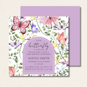 Invitation Carré Lavender Fluttering Butterfly Green