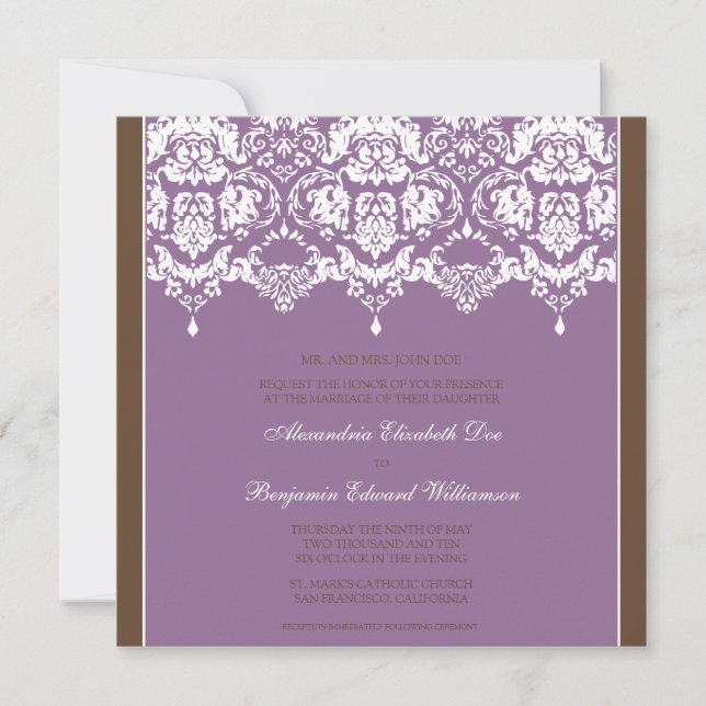 Invitation Carré Lilac Darling Damask (Devant)