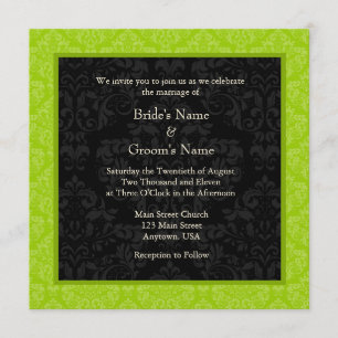 Invitation Carré Lime Greeen Damask Monogramme Mariage Invite