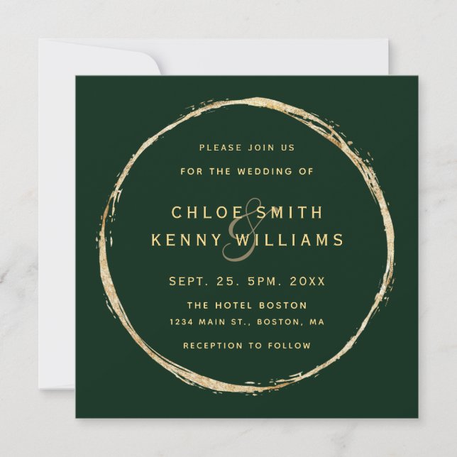 Invitation Carré Mariage du Cercle d'or rustique Forest Green (Devant)