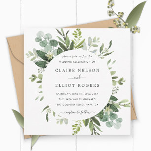 Invitation Carré Mariage Eucalyptus Green Foliage