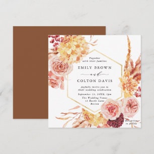 Invitation Carré Mariage Floral Burgundy Terracotta Gold