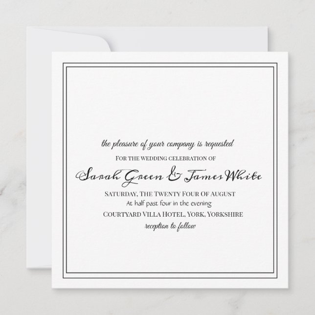 Invitation Carré Mariage noir et blanc élégant (Devant)