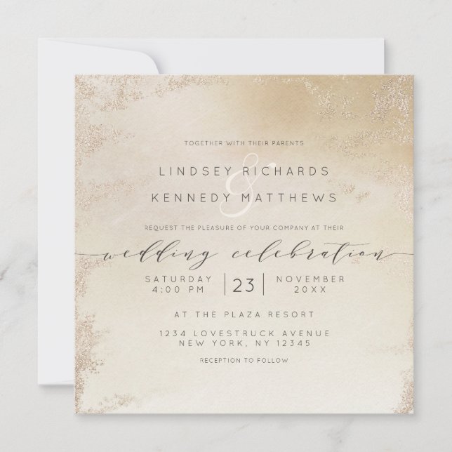Invitation Carré Mariage Ombre Jaune Or Frosted Foil Luxe (Devant)