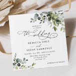 Invitation Carré Mariage simple Eucalyptus Green<br><div class="desc">Cette collection élégante présente des feuilles de verdure à l'aquarelle mélangée avec un serif élégant et délicat sans police en noir,  avec un monogramme sur le dos. Éléments correspondants disponibles.</div>