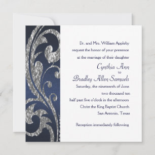 Invitation Carré Marine Faux Silver Foil Design