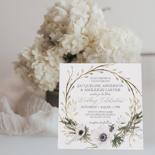 Invitation Carré Moderne Anémone Twig Fern Eucalyptus Wreath
