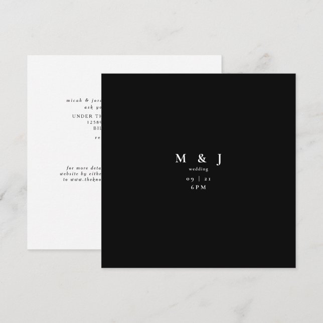 Invitation Carré moderne simple et élégant Mariage B/W (Devant / Derrière)