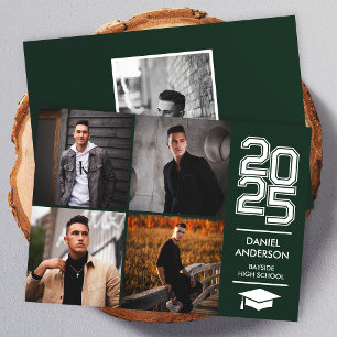Invitation Carré Photo Collage Vert Moderne Graduation