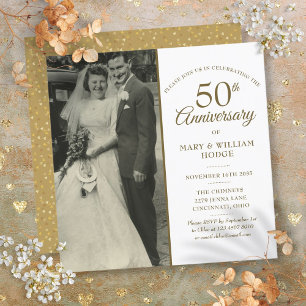 Invitation carré photo Mariage du 50e anniversaire Gold Heart