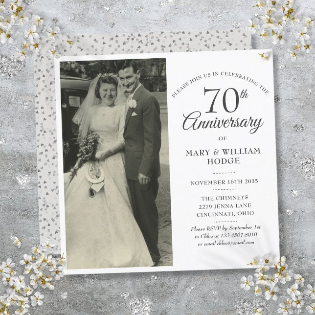 Invitation carré photo Mariage du 70e anniversaire (70th Anniversary Wedding Photo Square Invitation)