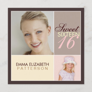 Invitation Carré photo moderne Sweet sixteen d'anniversaire