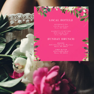 Invitation Carré rose chaud Floral blanc en cascade