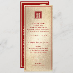Invitation Carré rouge double bonheur or Mariage chinois