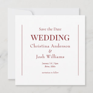 Invitation Carré Ruby Red Wedding Enregistrer la date