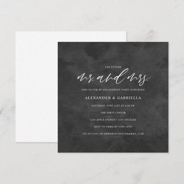 Invitation Carré Script Futur M & Mme Engagement Party (Devant / Derrière)