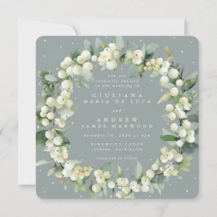 Invitation Carré Seafoam Snowberry+Eucalyptus Wreath Mariage