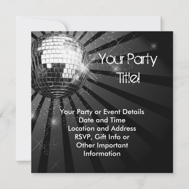 Invitation Carré Silver Sparkle Disco Ball Party (Devant)