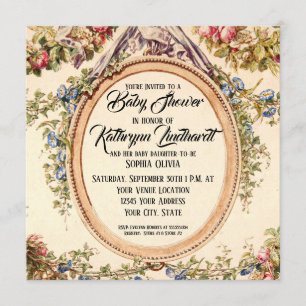 Invitation Carré Vintage Français Aquarelle Rose Vin Floral