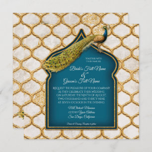 Invitation Carré Vintage Peacock Arabesque Mariage or