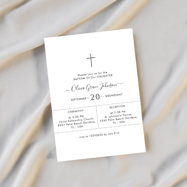 Invitation Carré Whimsy Script blanc Genre Baptême neutre (Créateur téléchargé)