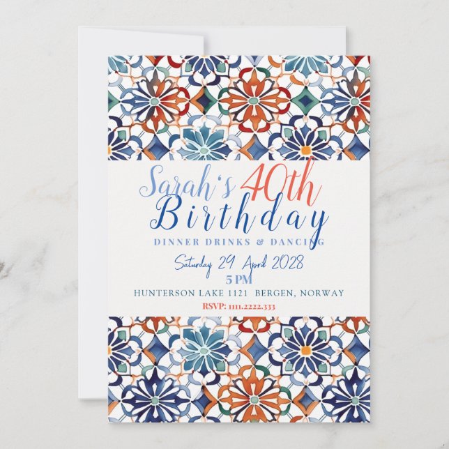 Invitation Carreau à motif floral géométrique simple (Devant)