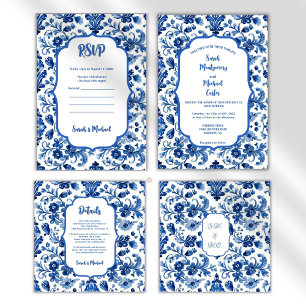 Invitation Carreau bleu portugais méditerranéen personnalisé