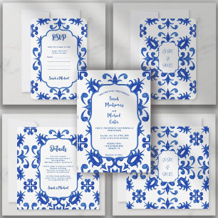 Invitation Carreau bleu portugais méditerranéen personnalisé