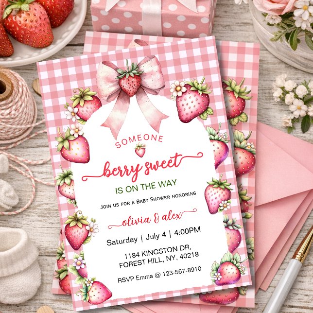 Invitation Carreau Coquette Baie Doux Bébé Fête Rose Baie (Créateur téléchargé)