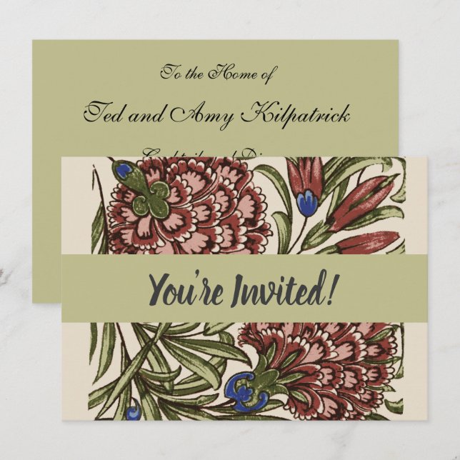 Invitation Carreau de fleur d'œillet Art antique rustique De  (Devant / Derrière)
