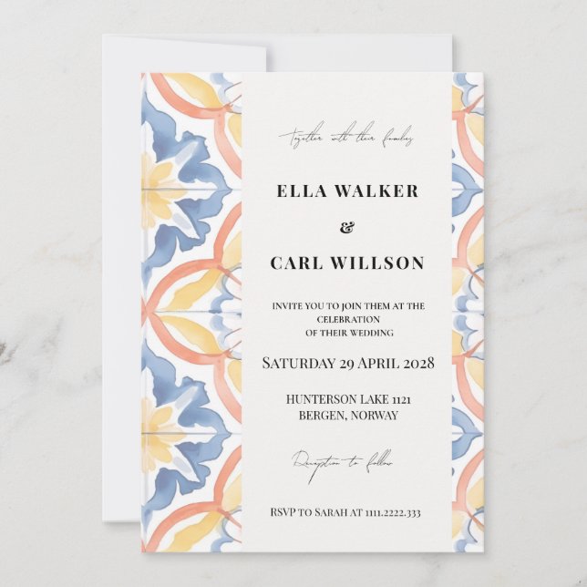 Invitation Carreau Marocain Orange Gras de Mariage d'Été (Devant)