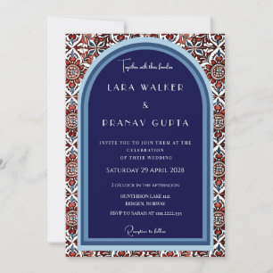 Invitation Carreau Rouge Et Bleu De Luxe