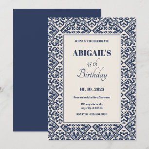 Invitation Carreau vintage bleu foncé 