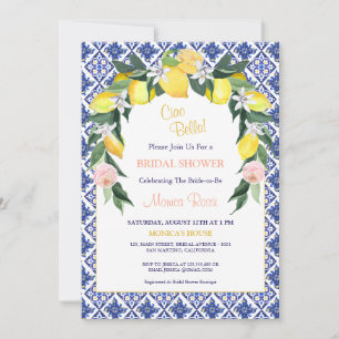 Invitation Carreaux bleu Citrus italien Fête des mariées d'ét