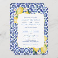 Carreaux bleu italien Aquarelle Lemons Mariage