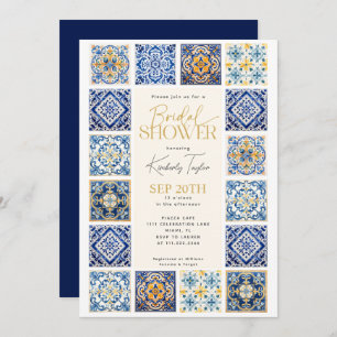Invitation Carreaux bleu jaune Fête des mariées italienne