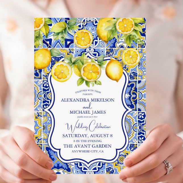 Invitation Carreaux bleus Citrons Mariage (Créateur téléchargé)