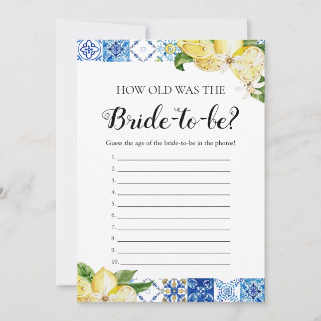 Invitation Carreaux bleus Citrons Quel âge a été la mariée je (Devant)