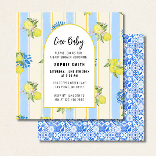 Invitation Carreaux bleus italiens, Ciao Baby, Citrons