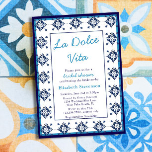 Invitation Carreaux Bleus Italiens La Dolce Vita Réception de