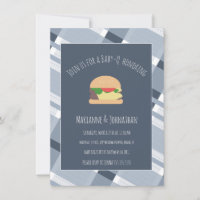 Invitation carreaux bleus pour Baby Shower BBQ dan