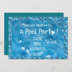 Invitation Carreaux bleus Retro Pool Party