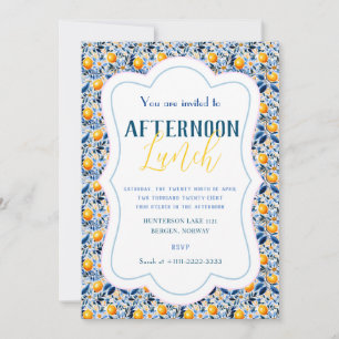 Invitation Carreaux de citron bleu classique détaillés et flo