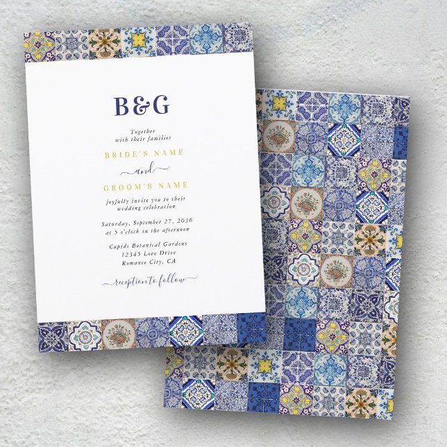 Invitation Carreaux de mariage à motif portugais méditerranée (Mediterranean Portuguese Tiles Pattern Invitation)